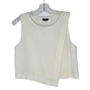 LUCCA Cream Modern Retro Sleeveless Asymmetrical Minimalist Classic Blouse SMALL